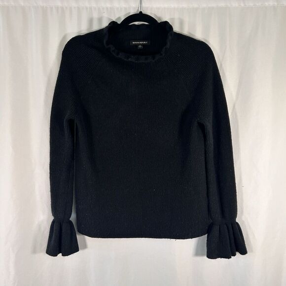 Banana Republic Wool Cashmere Blend Sweater Women Small Black Ribbed Bell Sleeve - Picture 1 of 10